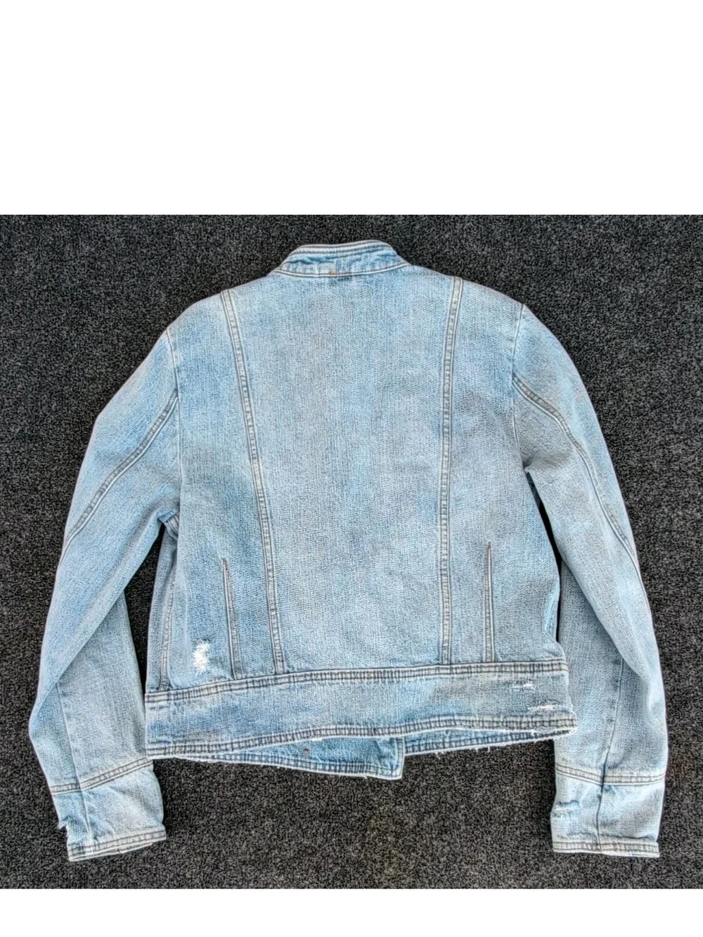 Free People Denim Jacket Womens Medium Blue Ferry Frayed Jean Military Motto